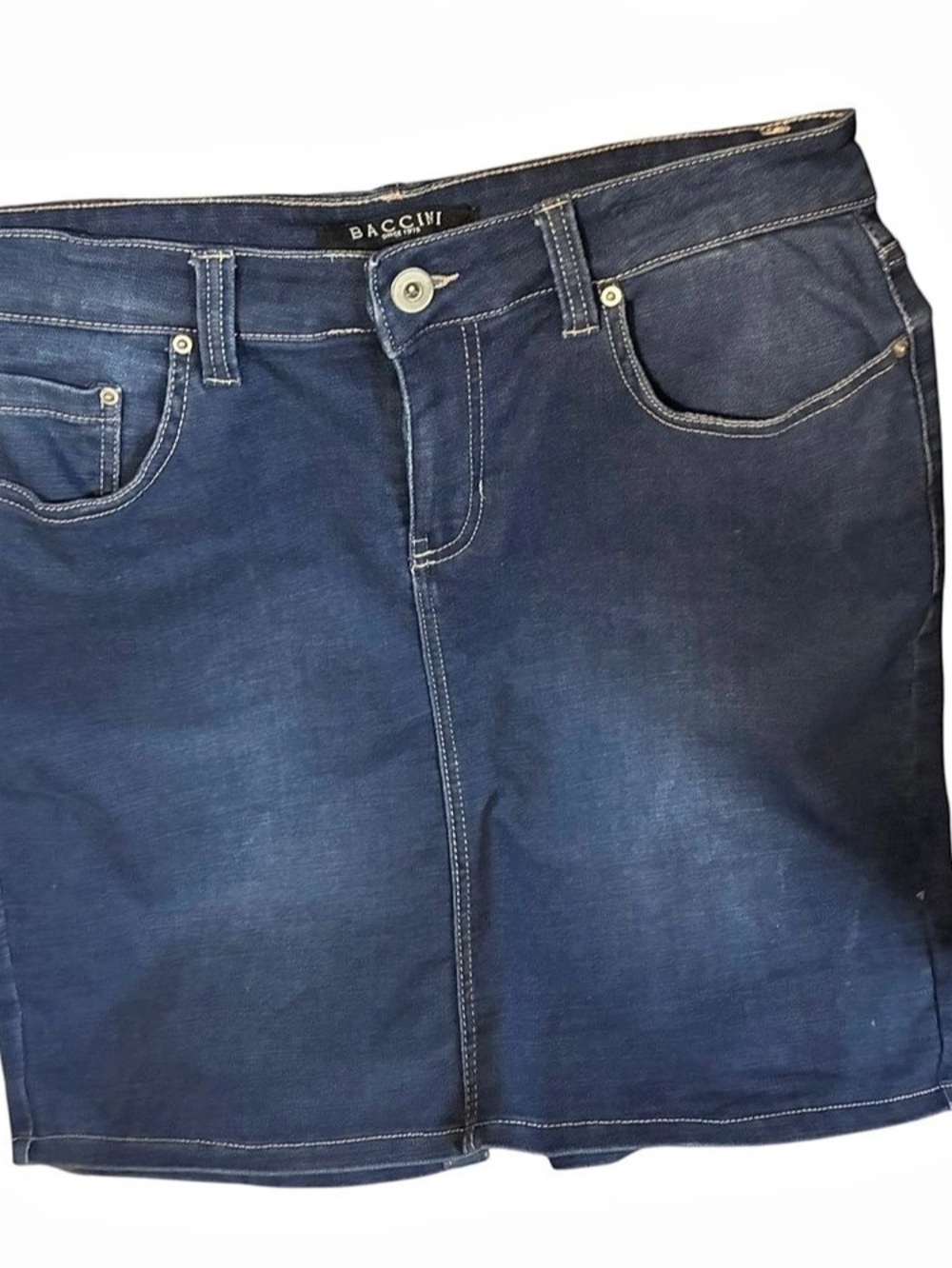 Baccini Y2K Denim Jean Skirt Dark Wash Moderate Fade Tumblr Grunge Size 12P